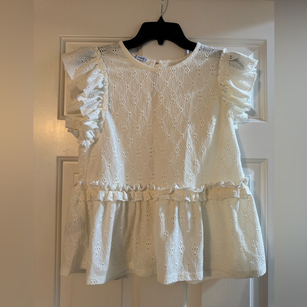 Mayoral White Eyelet Ruffle Top